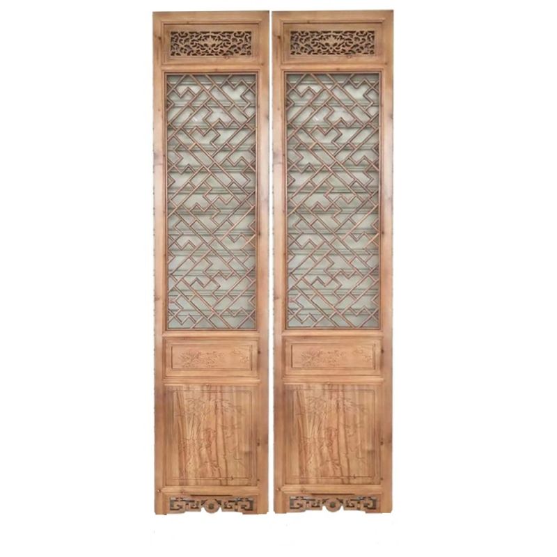 Lot de 2 panneaux vietnamiens à lattis géométrique.