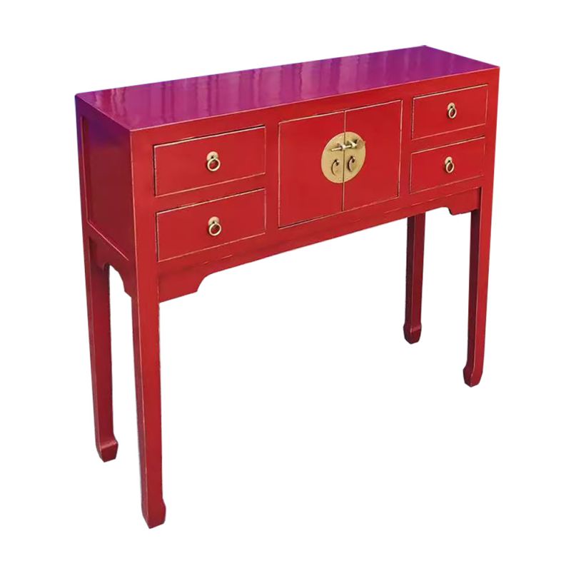 Console chinoise rouge 4 tiroirs 2 portes