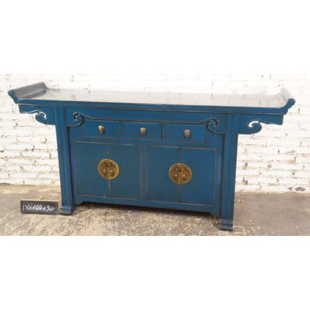 Buffet chinois bleue 3 tiroirs queue d'oiseau
