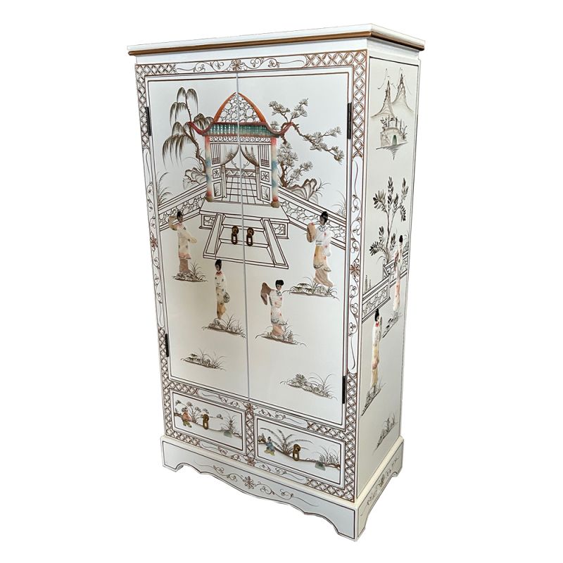 Armoire chinoise laquée décor de geishas en nacres