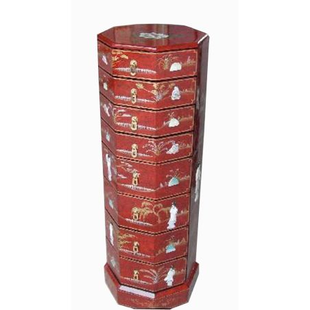 Colonne laquée octogonale avec incrustations de nacre
