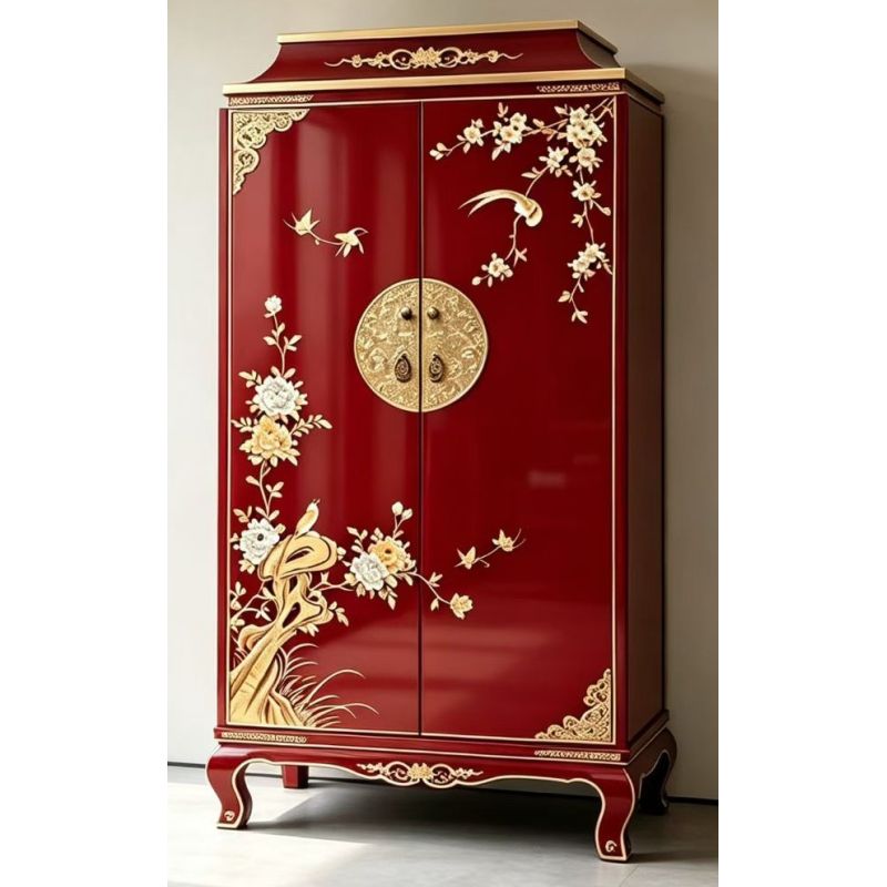 Armoire chinoise laque rouge sang de boeuf