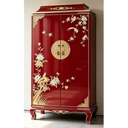 Armoire chinoise laque rouge sang de boeuf