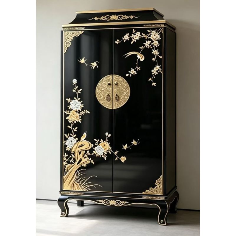 Armoire chinoise laque noire brillante