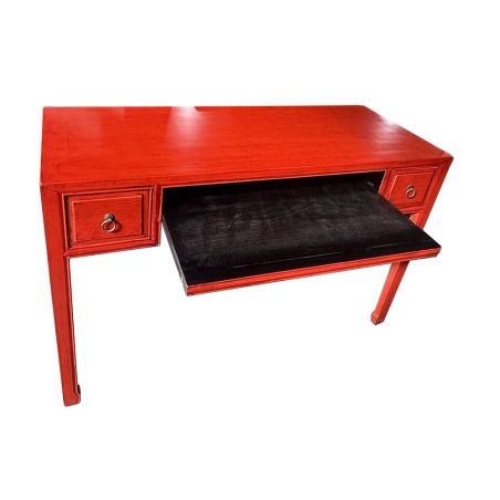 Bureau chinois rouge avec plateau coulissant