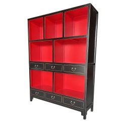 Bibliothèque chinoise rouge et noire