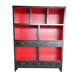 Bibliothèque chinoise rouge et noire