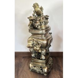 Brûle-parfum antique en bronze à la licorne et aux quatre animaux sacrés
