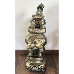 Brûle-parfum antique en bronze à la licorne et aux quatre animaux sacrés