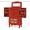 Meuble à bijoux chinois laque rouge motifs oiseaux