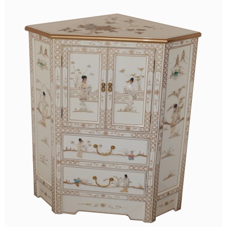 Meuble chinois d'angle laque blanche 