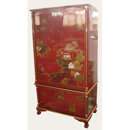 Armoire chinoise laquée rouge 