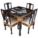 Table chinoise laque noire incrustée et 4 chaises