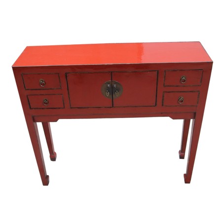 Console chinoise rouge 4 tiroirs 2 portes