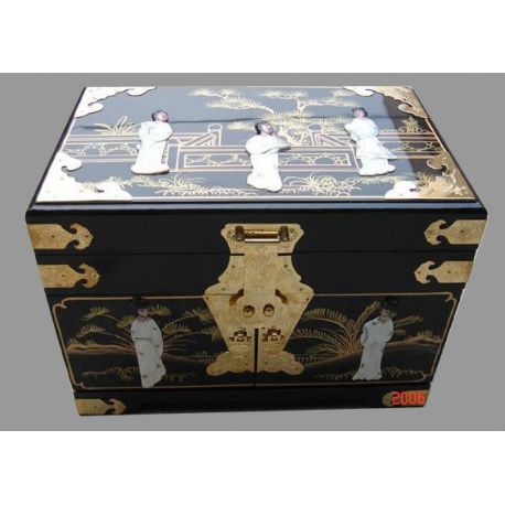 Jewelry Box Chinese Black Lacquer, Asian Jewelry Armoire