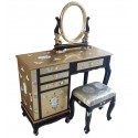 Dressing table chinese lacquered gilded with stool and mirror