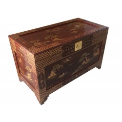 Safety deposit box, chinese lacquer, large model, dark-red and landscapes
