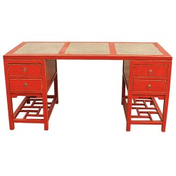 Bureau chinois rouge plateau marbre