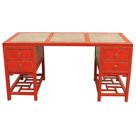 Bureau chinois rouge plateau marbre