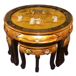 Table chinoise de salon et 4 tabourets