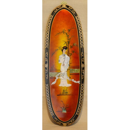 Tableau laqué geisha en incrustation nacre