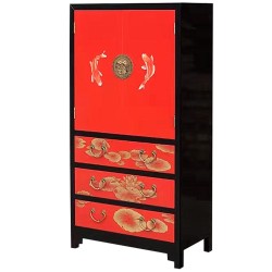 Armoire chinoise laquée rouge 50x40x130