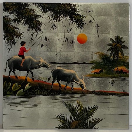 Tableau vietnamien - Le buffle et l'enfant