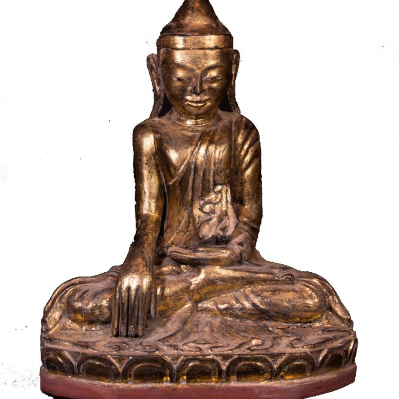 Bouddha birman ancien H61cm position de la terre à témoin