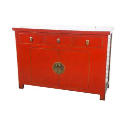 Buffet chinois rouge 3 tiroirs 2 portes
