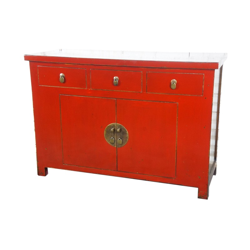 Buffet chinois rouge 3 tiroirs 2 portes