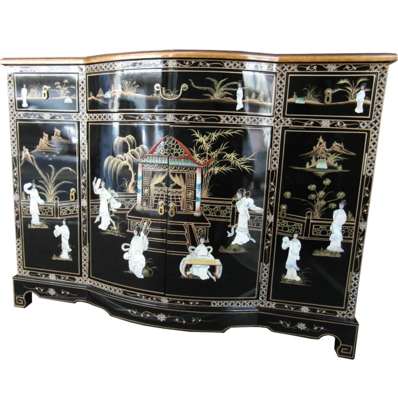 Buffet chinois laqué noir incrusté de nacres Buffet chinois laqué noir incrusté de nacres