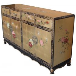 Buffet chinese lacquered bicolor silver pattern flowers and birds