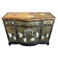 Buffet chinese lacquered inlaid with mother-of-pearl and gold leaf 