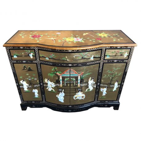 Buffet chinese lacquered inlaid with mother-of-pearl and gold leaf 