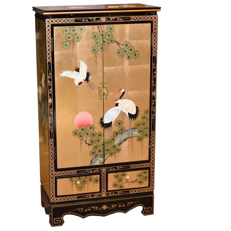 Armoire chinoise laque oiseaux grue