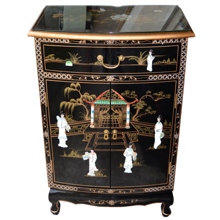 Meuble chinois d'entrée laqué doré noir