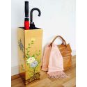Porte parapluie chinois en bois laqué doré motifs fleurs et oiseaux