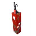 Porte parapluie chinois en bois laque rouge motif oiseau grue