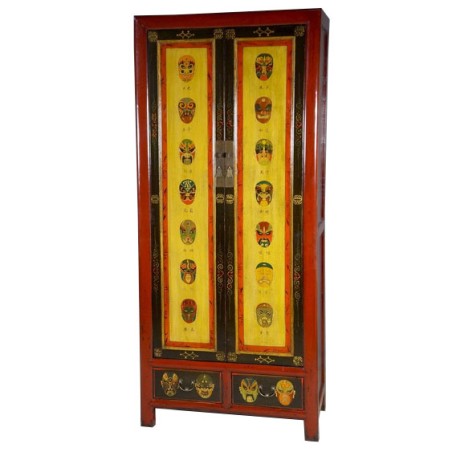 Armoire chinoise jaune et rouge à kanji