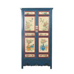 Armoire chinoise bleue portes peintes